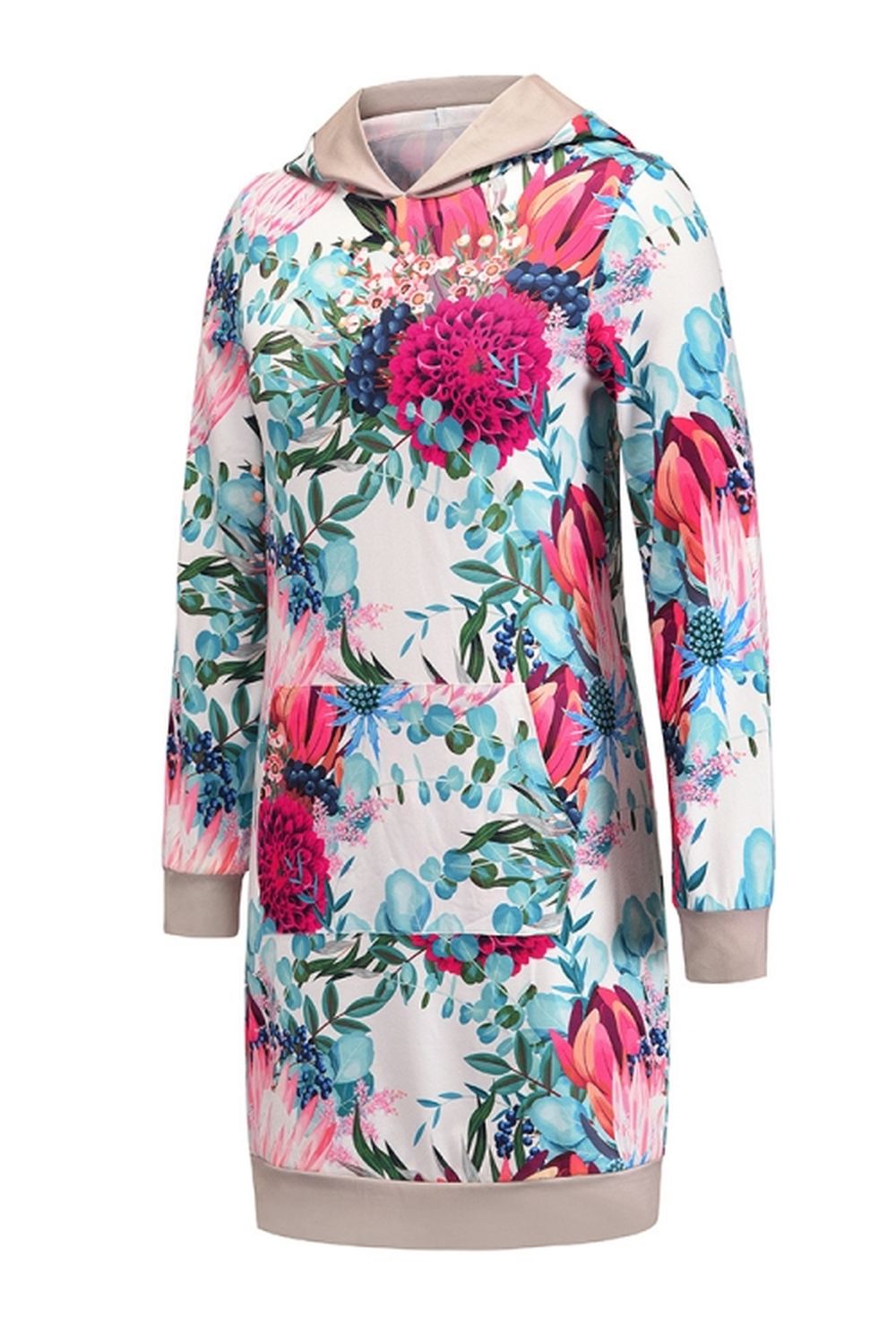 Loose Hooded Print Contrast Dress