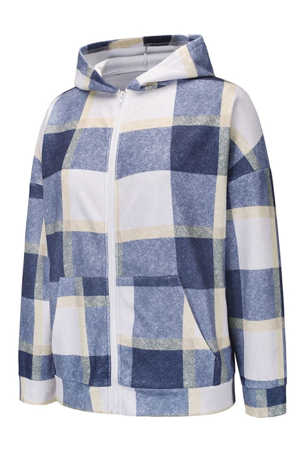 Plaid Hooded Zipper Coat