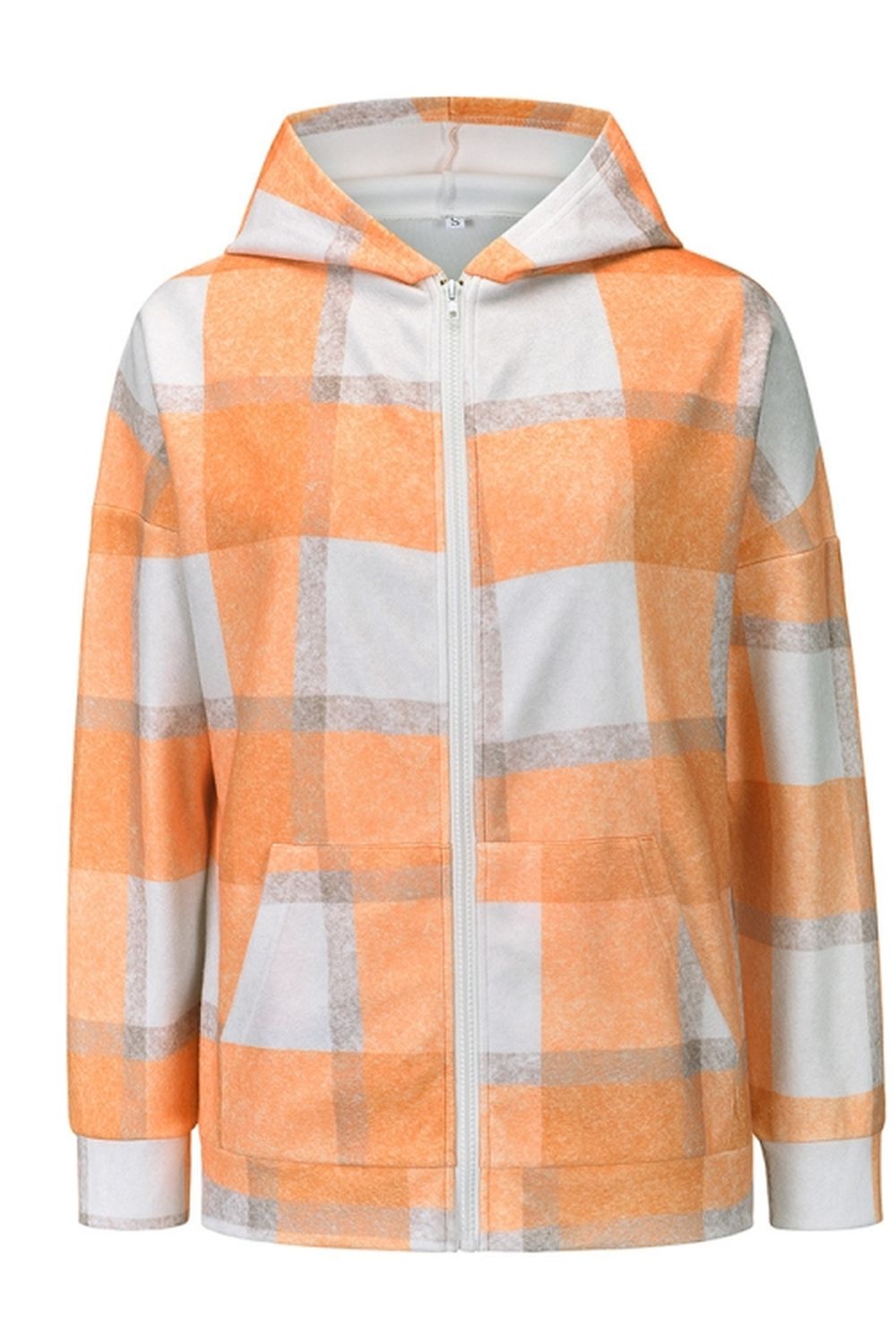 Plaid Hooded Zipper Coat
