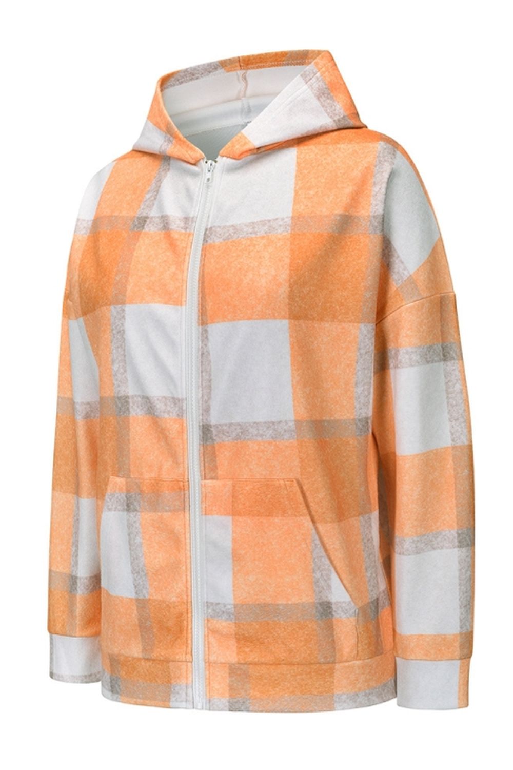 Plaid Hooded Zipper Coat