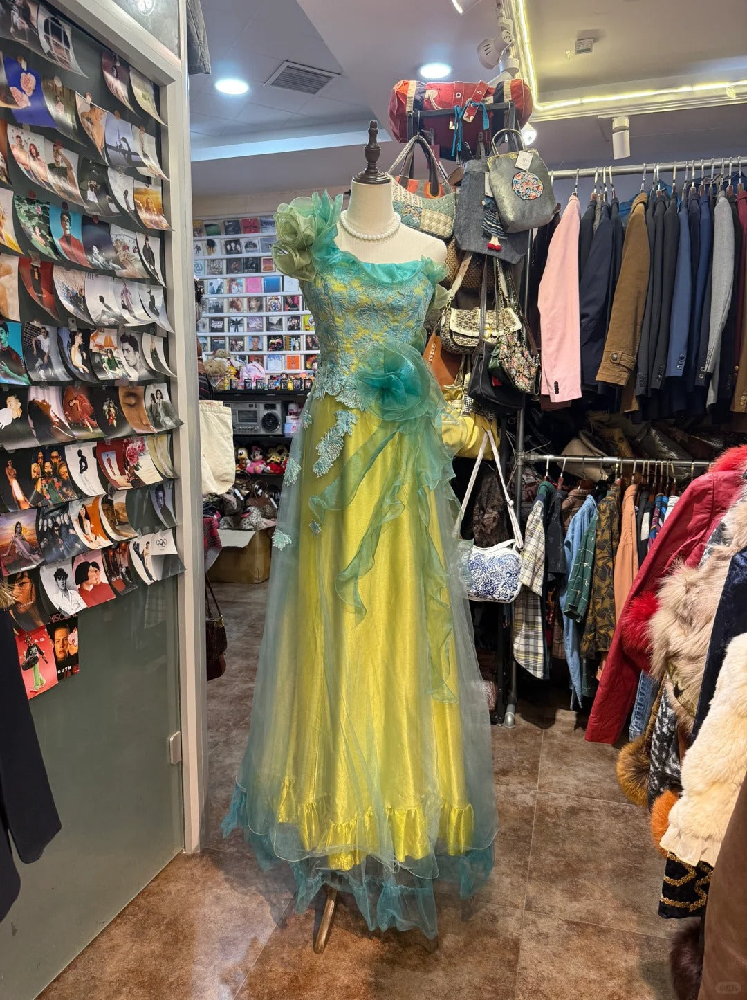 Beautiful Yellow-Green A-Line One-Shoulder Tulle Long Prom Dress Evening Dress P4155