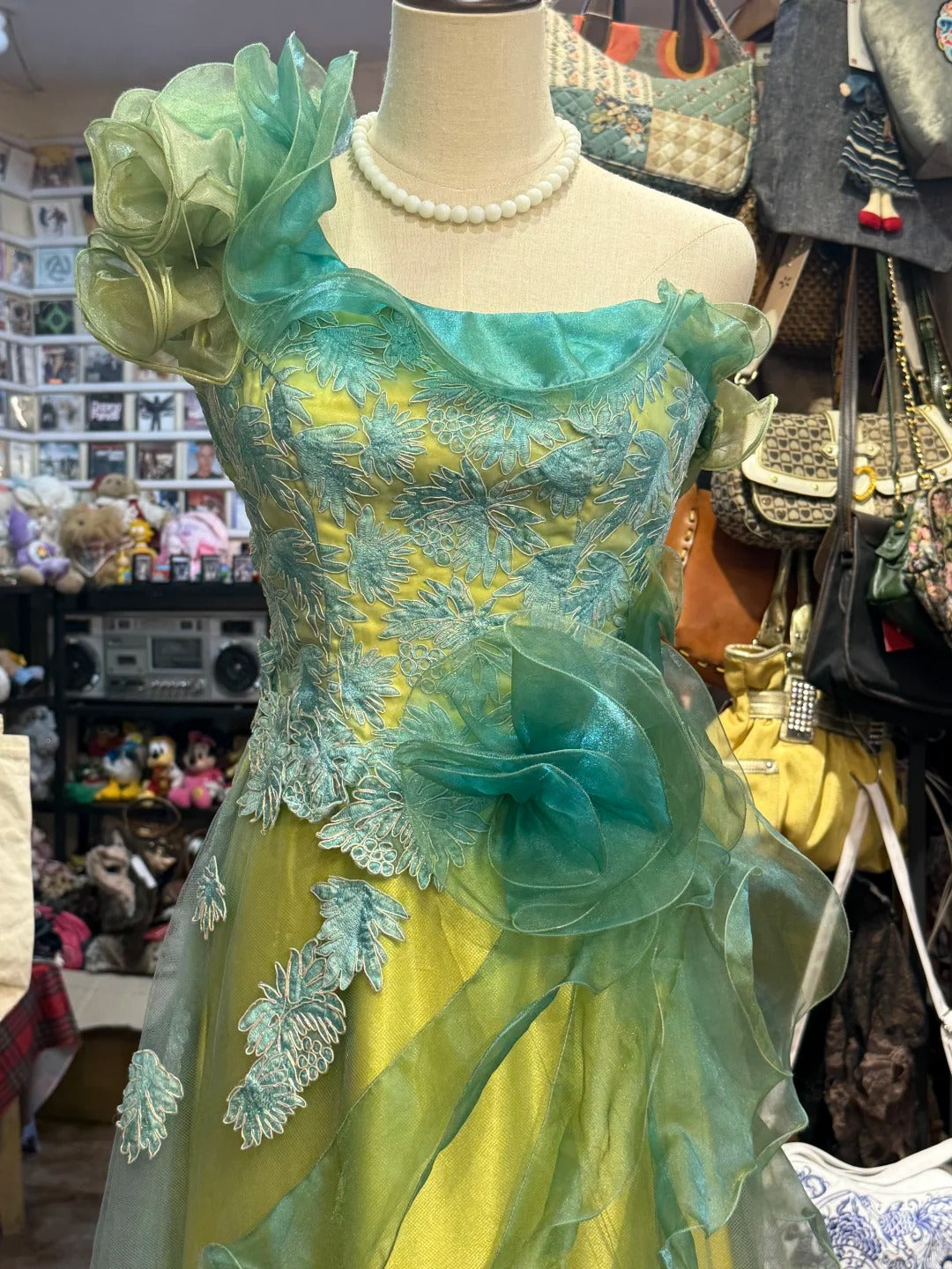 Beautiful Yellow-Green A-Line One-Shoulder Tulle Long Prom Dress Evening Dress P4155