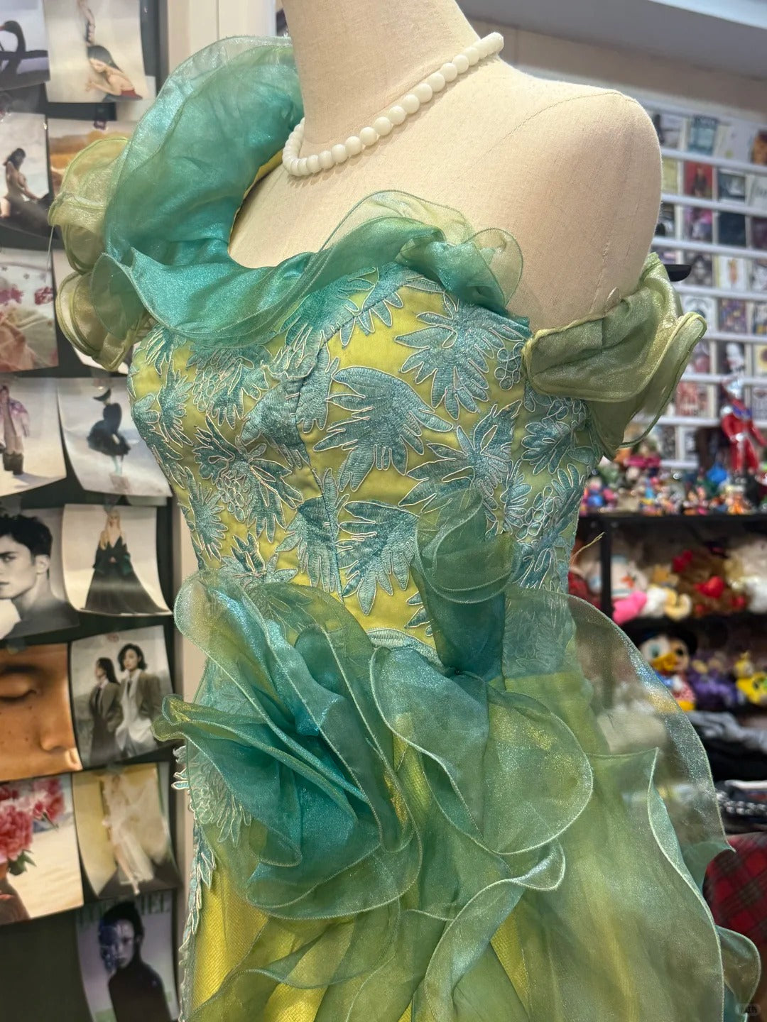 Beautiful Yellow-Green A-Line One-Shoulder Tulle Long Prom Dress Evening Dress P4155