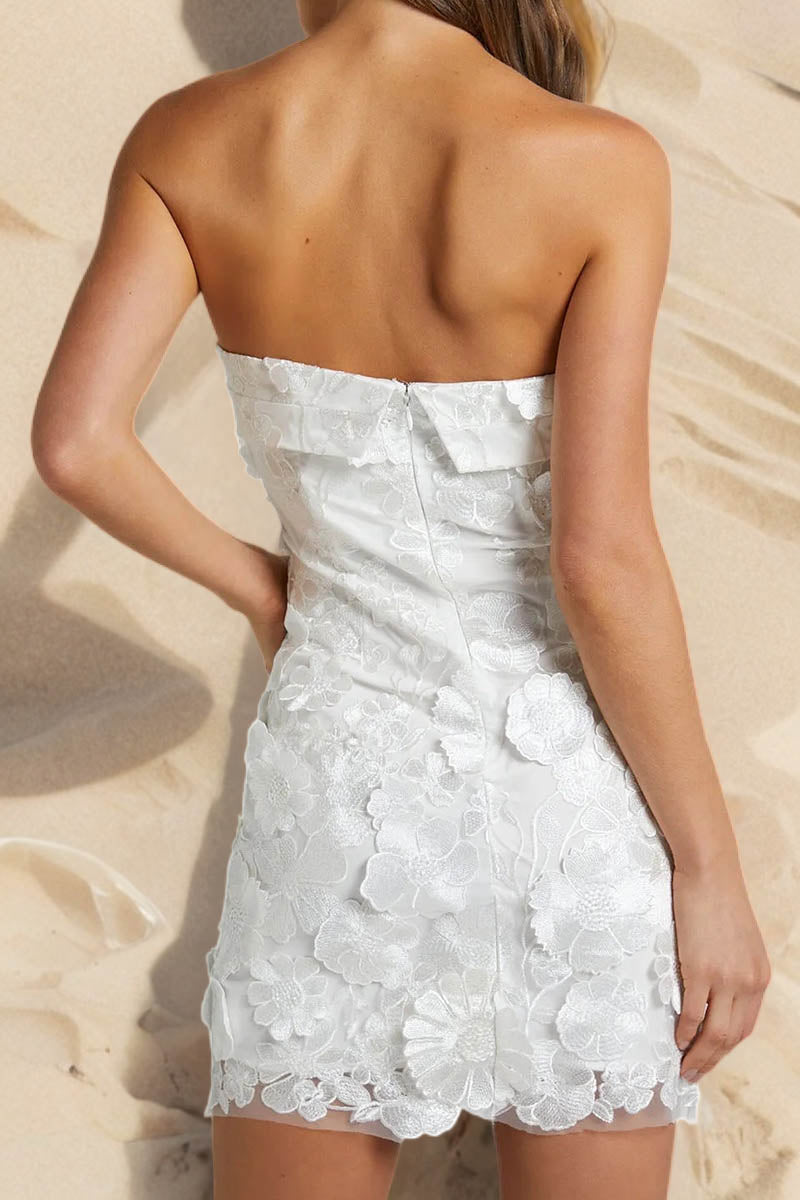 3D Flower Embroidered Strapless Tube Top Dress - Fashionpara