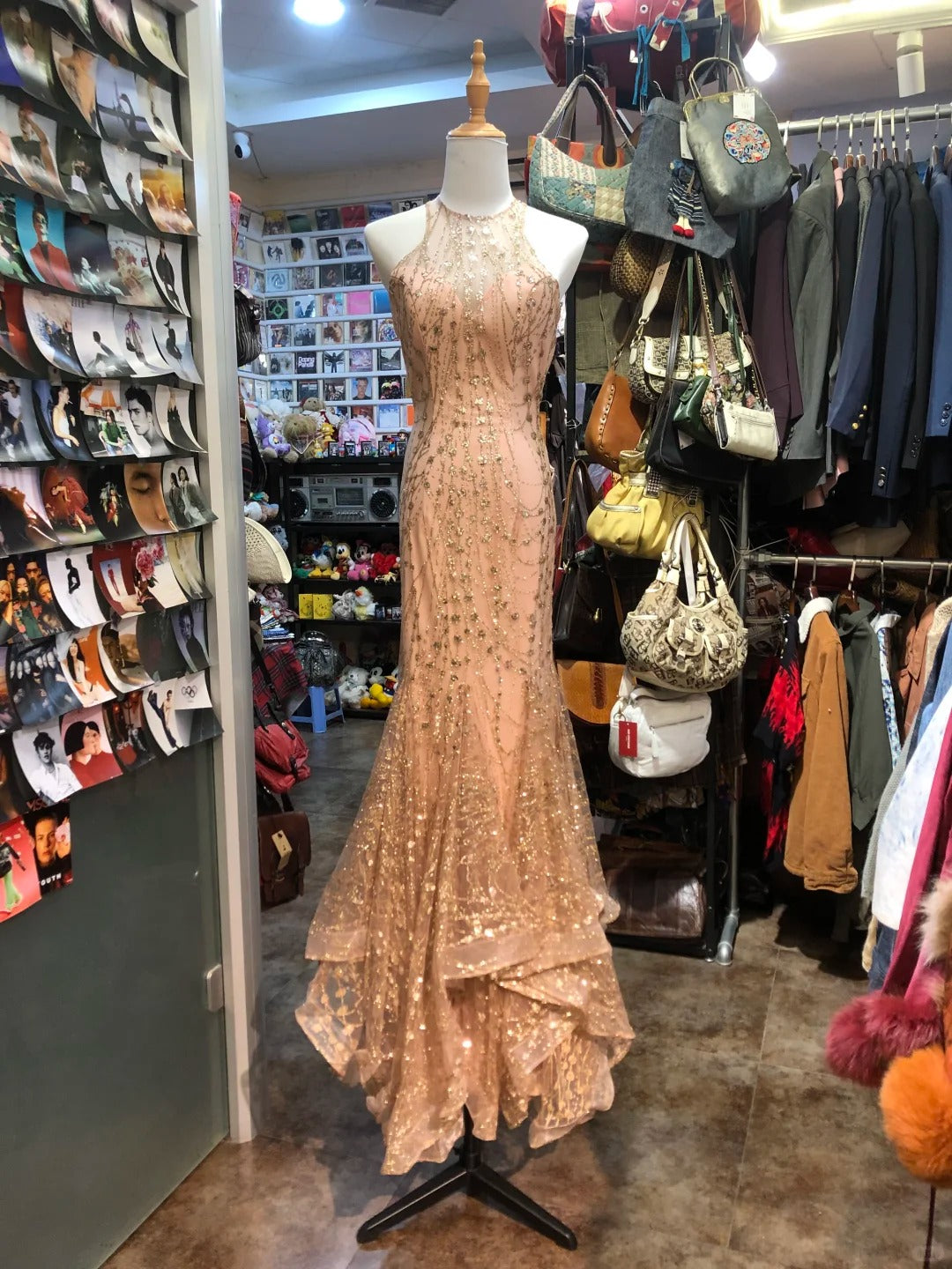 Sparkling Pink Mermaid Halter Neck Crossback Backless Tulle Long Prom Dress Evening Dress P4156