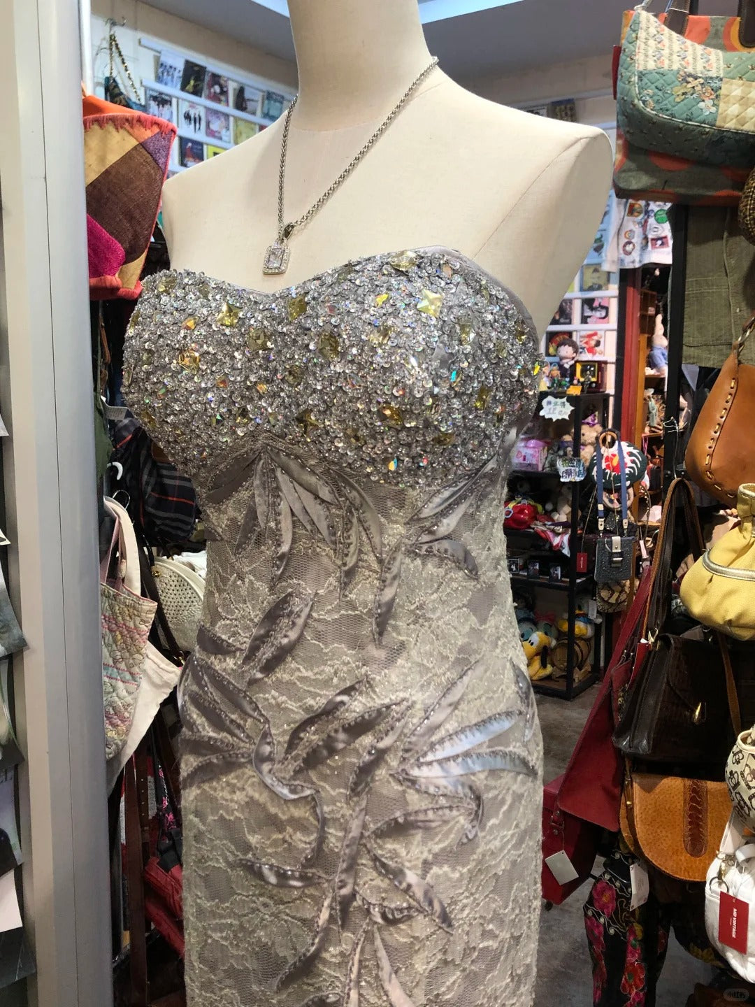 Elegant Grey Mermaid Strapless Sequined Lace Long Prom Dress Evening Dress P4157