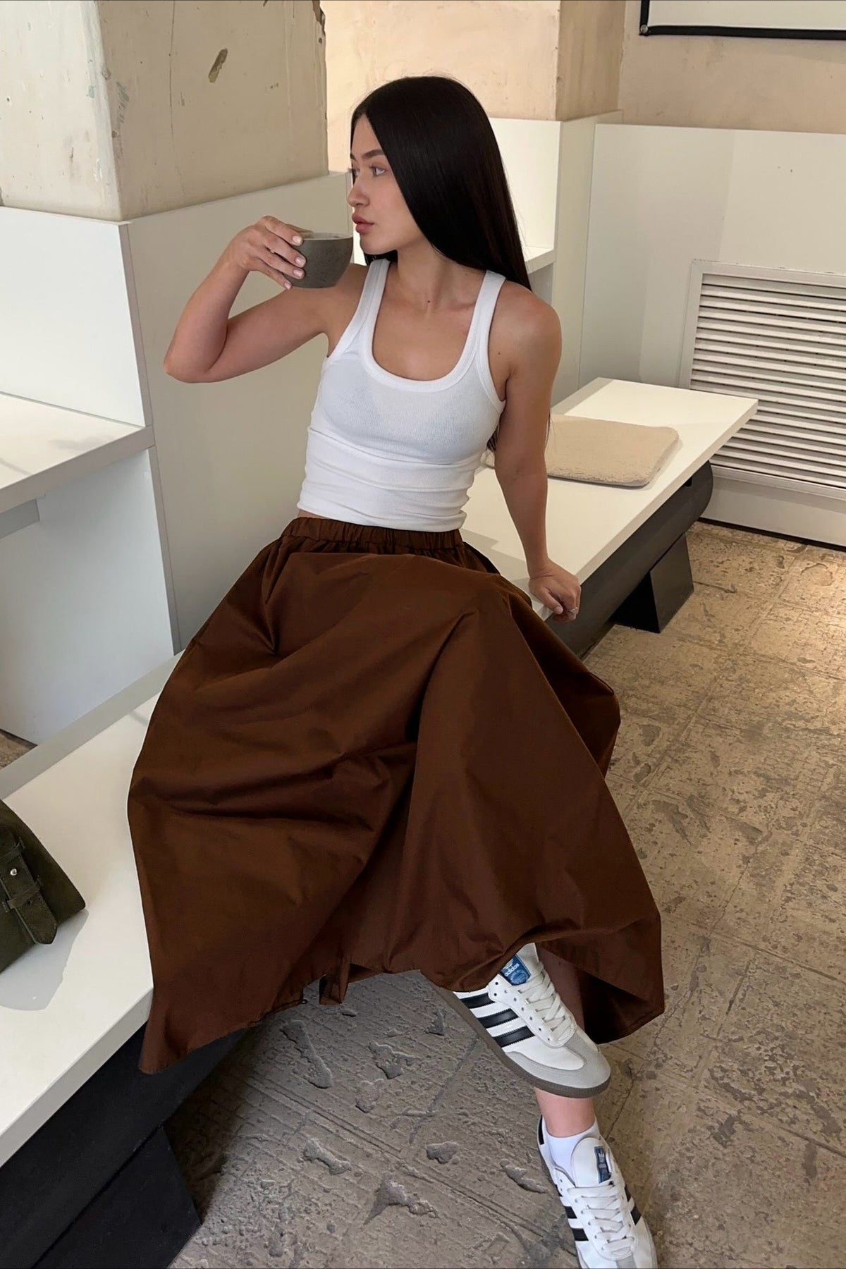 Elastic-Waist Full Maxi Skirt