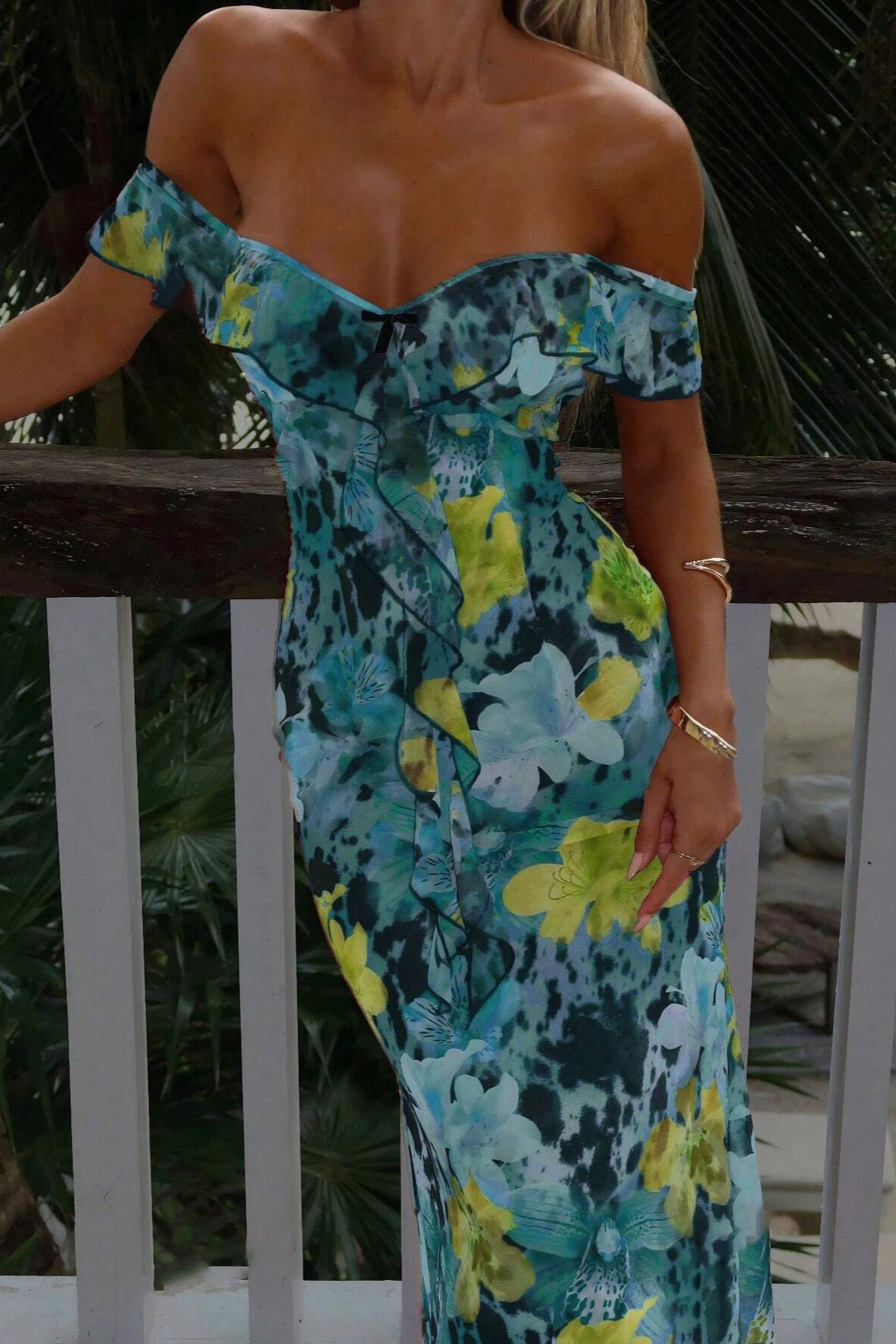 Floral Print Off Shoulder Ruffle Mermaid Maxi Gown 8