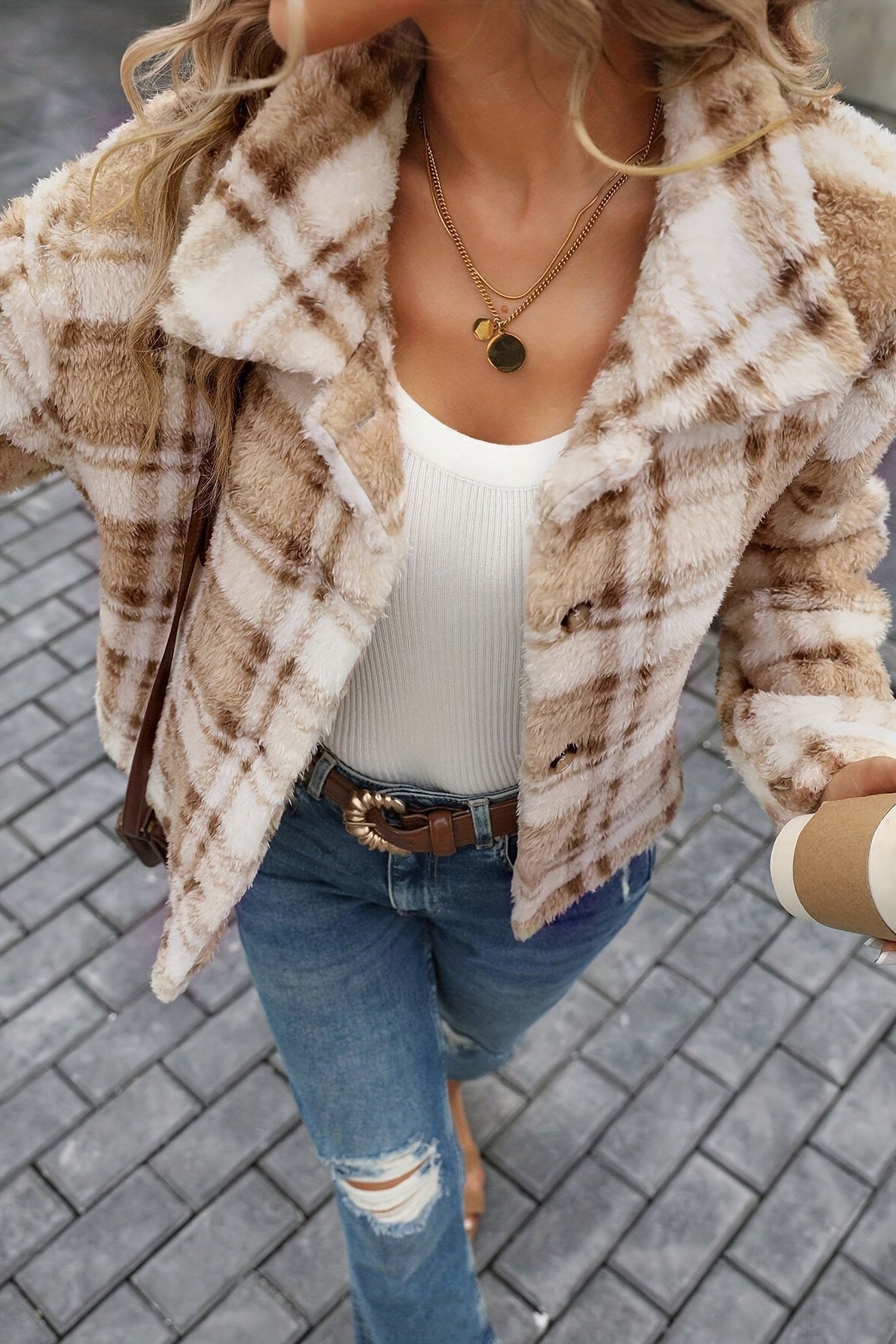 Plush Double-Sided Plaid Cardigan Coat for Cozy Elegance
