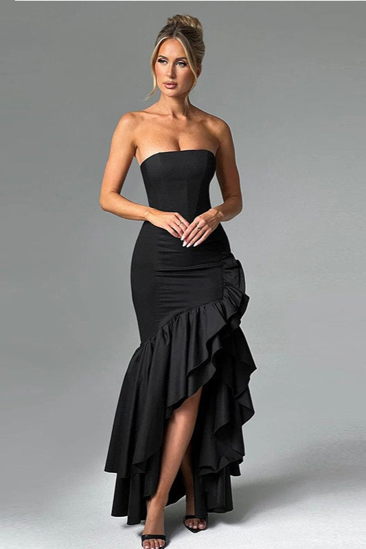 Elegant Strapless Slit Backless Bodycon Cocktail Dress - View 4