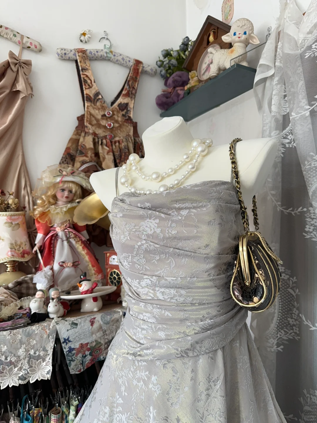 Vintage Spaghetti Straps Satin Print Floral Party Dress Birthday Dress S507