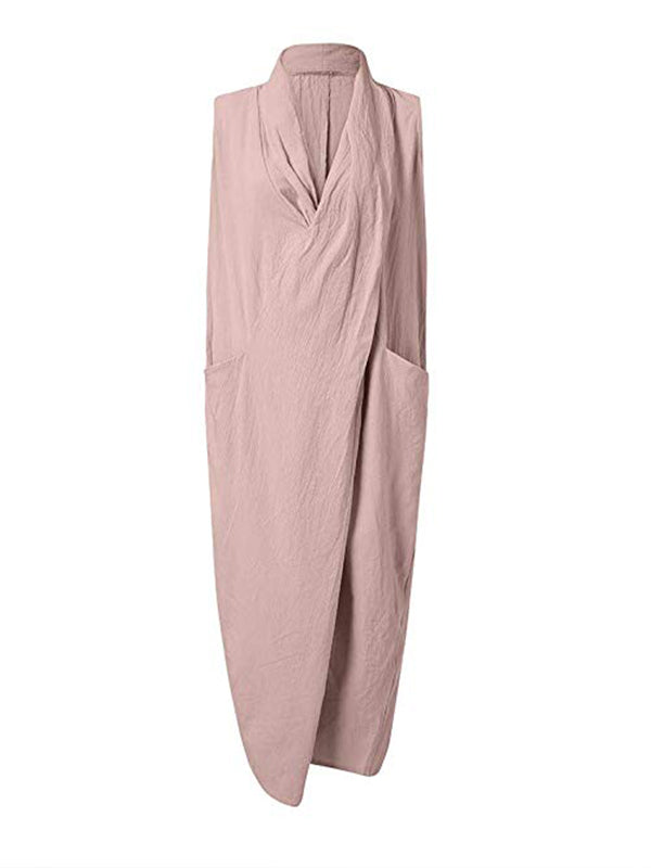 Draped V-Neck Sleeveless Pocket Cocoon Maxi Dress 13