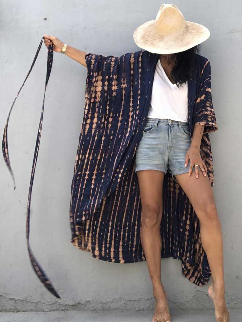 Tie-Dye Print Different Colors Rayon Long Length Gown Kimono Duster Robe - Fashionpara