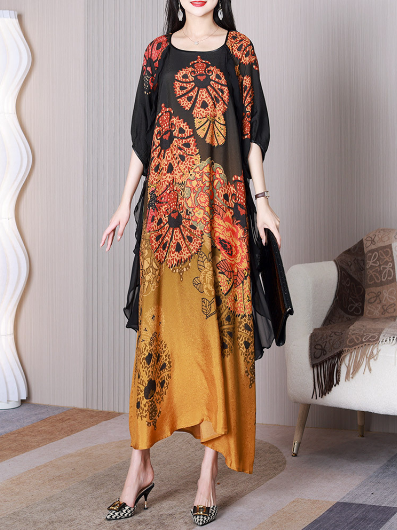 Look At The Stars Round Neck A-line Dress - Fashionpara