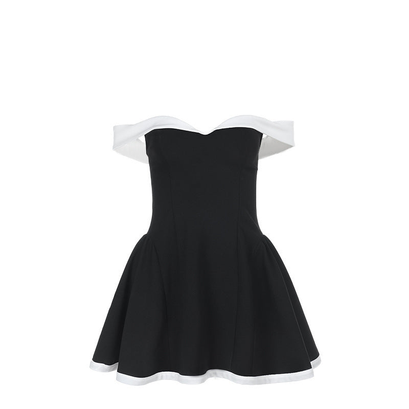 Off-Shoulder Sweetheart Contrast Trim Flared Mini Dress 14