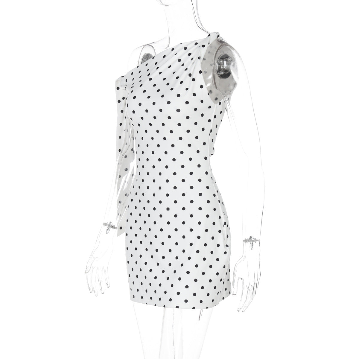 Polka Dot One-Shoulder Long-Sleeve Mini Dress 16