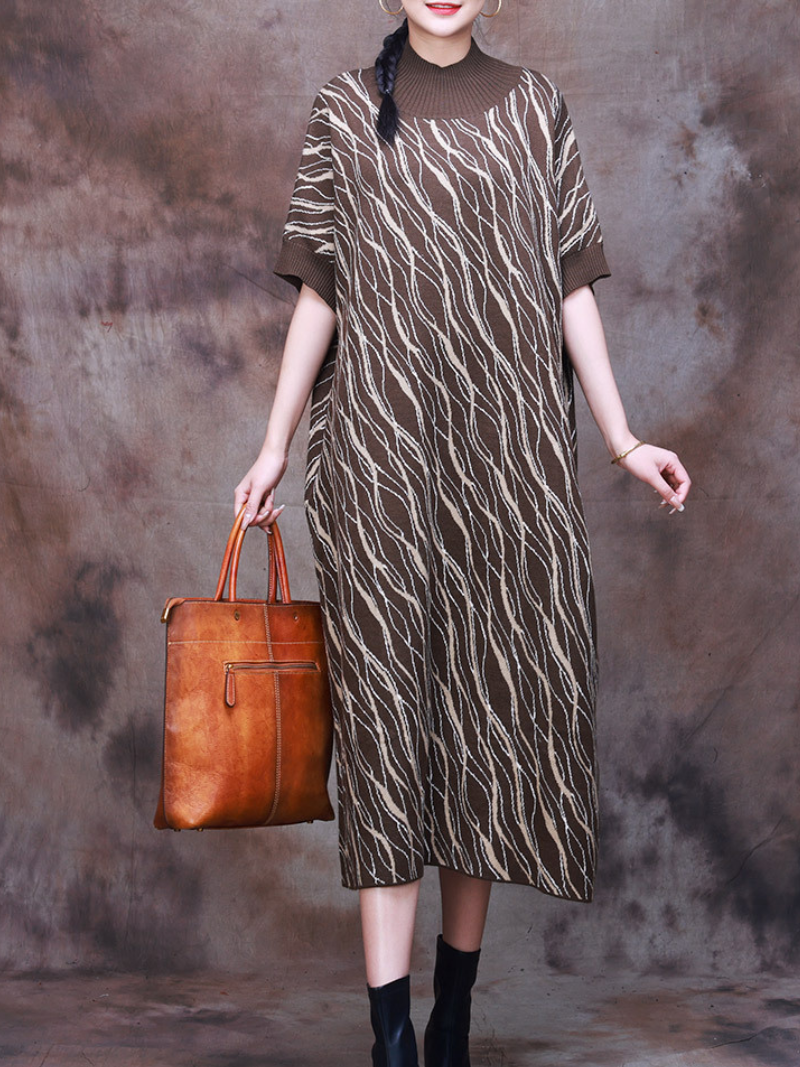 Chic Comfort Flower Knitted Midi Dress - Fashionpara