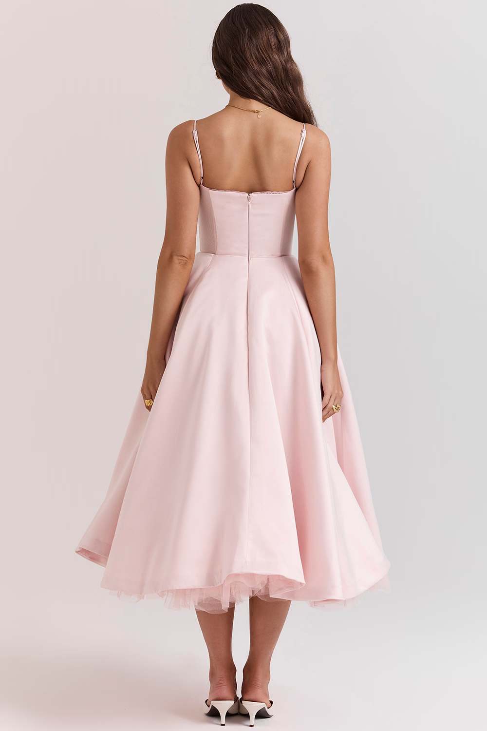 Spaghetti Strap Sweetheart Lace Trim Corset A-Line Midi Dress - View 6