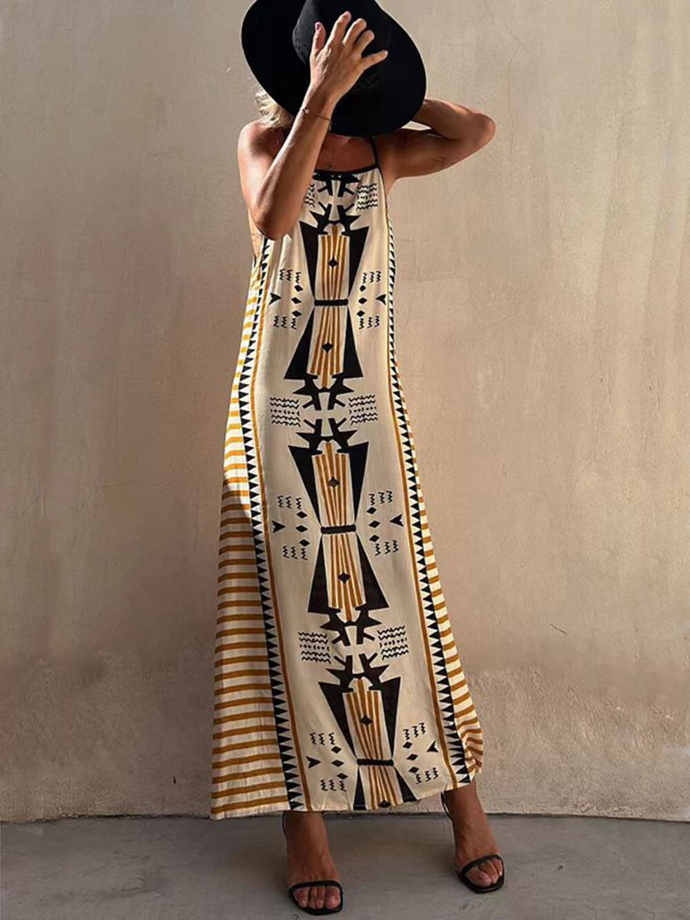 Ethnic Print Backless A-line Maxi Dress - Fashionpara