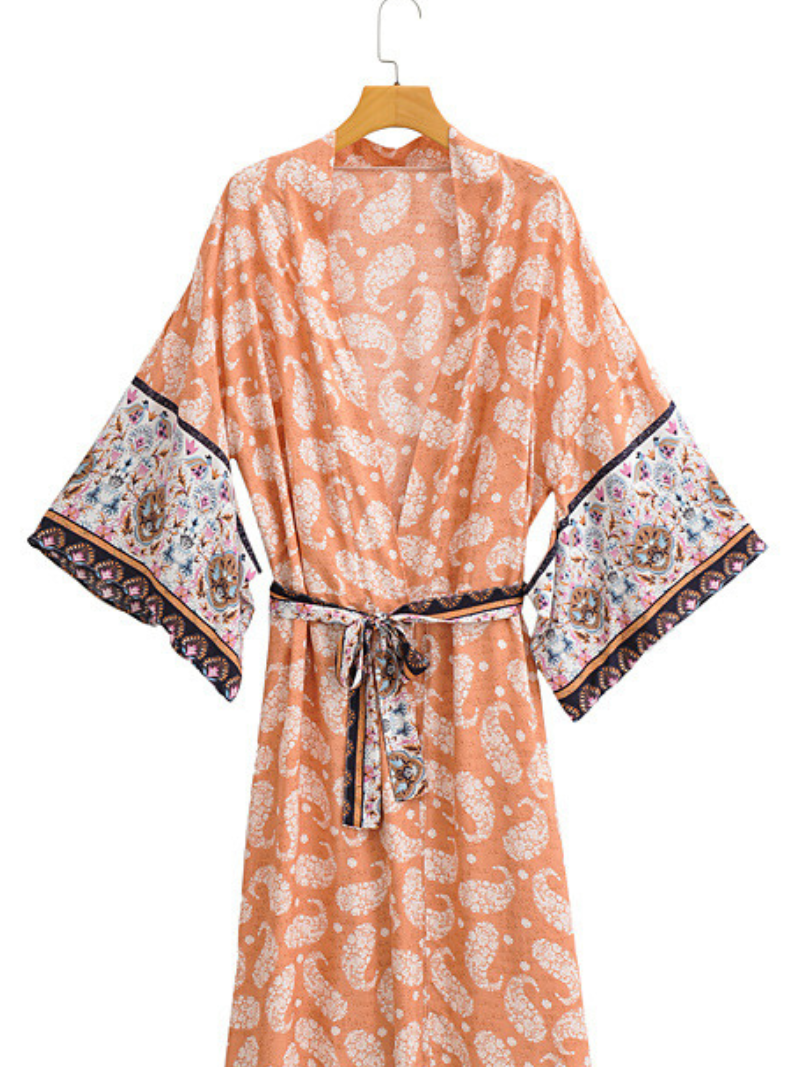 Long Kimono Robe, Dressing Gown, printed Kimono, Boho Kimono, Loungewear 4