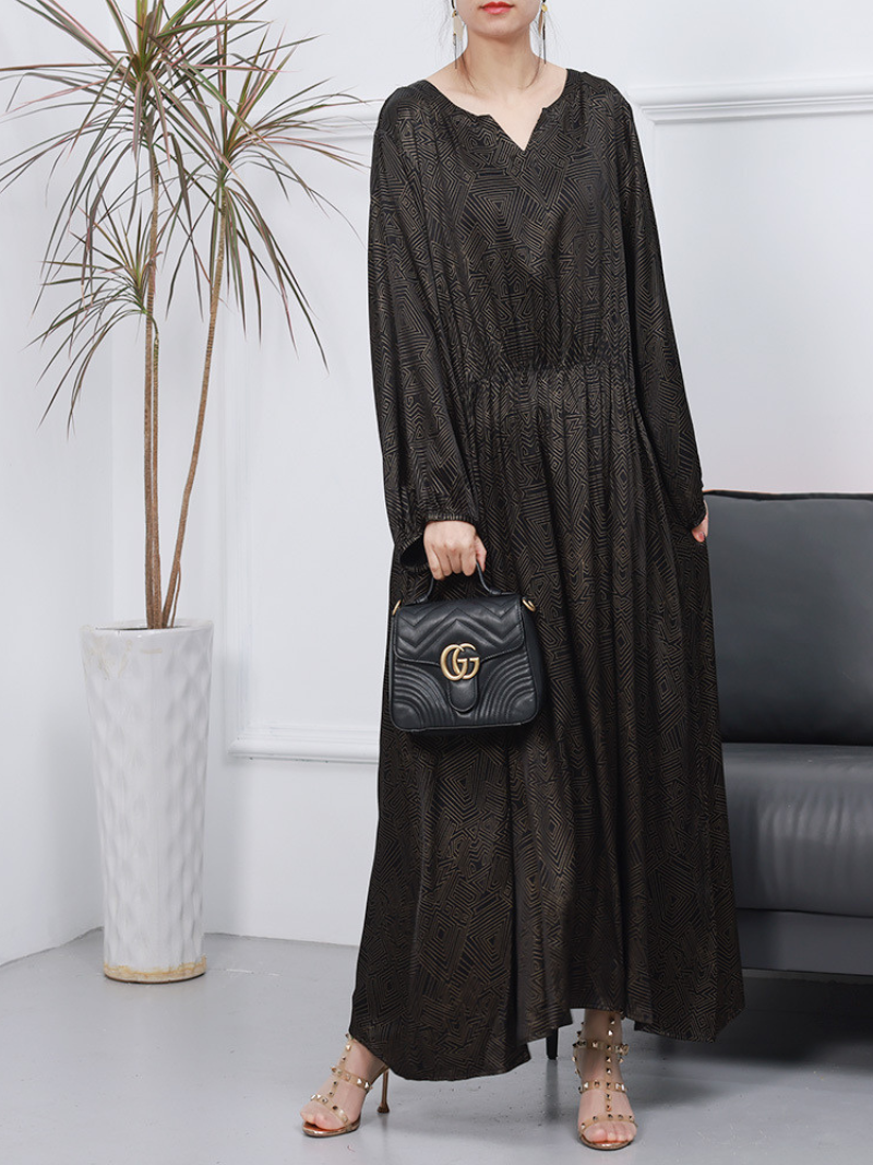 Womnen's Spring Loose Stylish V-Neck Long A-Line Dress - Fashionpara