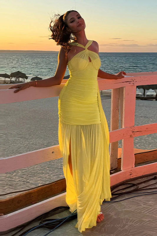 Mesh Tie Strappy Bodycon Maxi Dress - Fashionpara