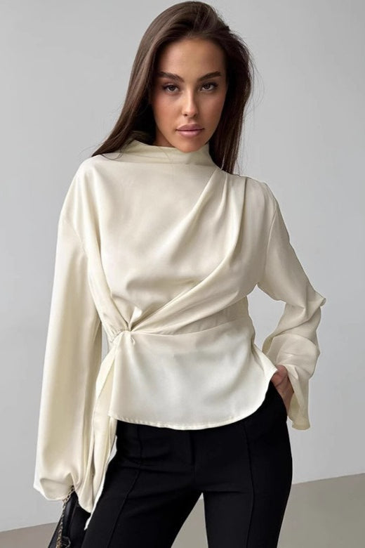 Pleated Ruffle Sleeve Chiffon Blouse - Fashionpara
