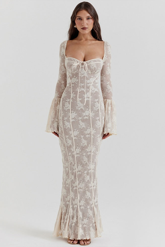 Satin Deep V-Neck Backless High Split Maxi Dress - View 2