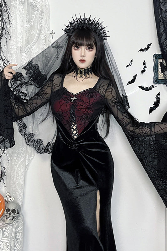 Velvet Slit Flare Sleeve Gothic Dress