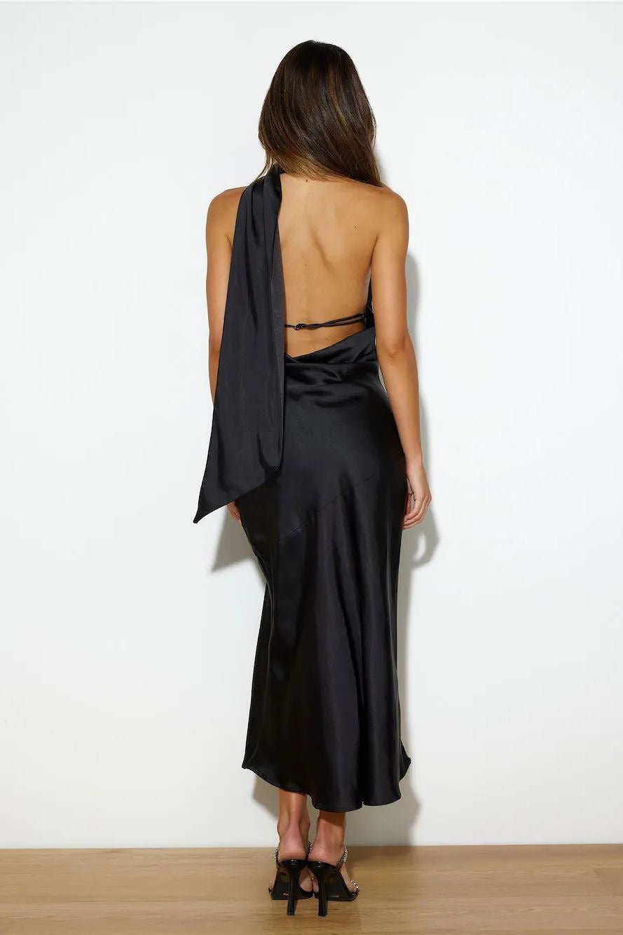 Satin Halter Neck Bias Cut High Split Midi Dress 10