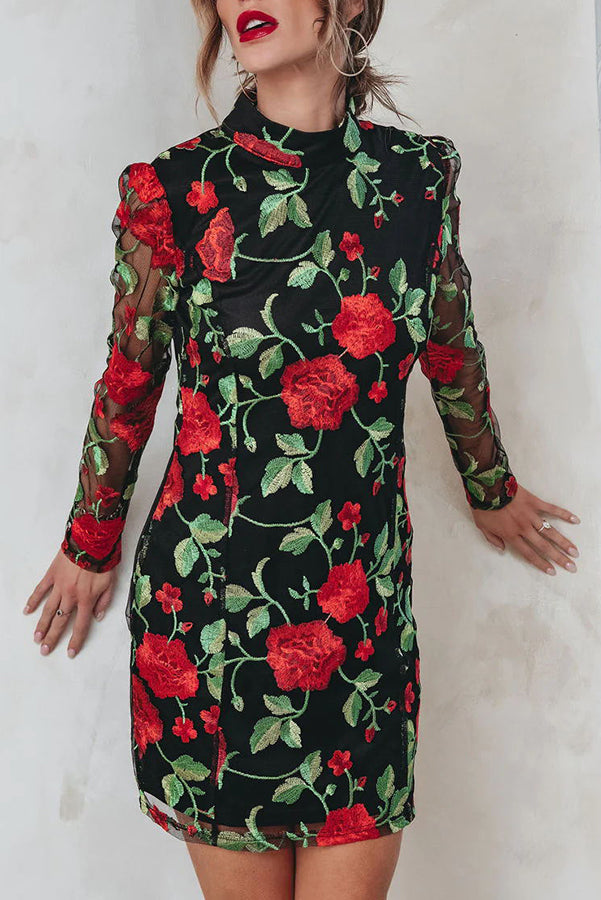 Embroidered Floral Mesh Mini Dress Fashionpara