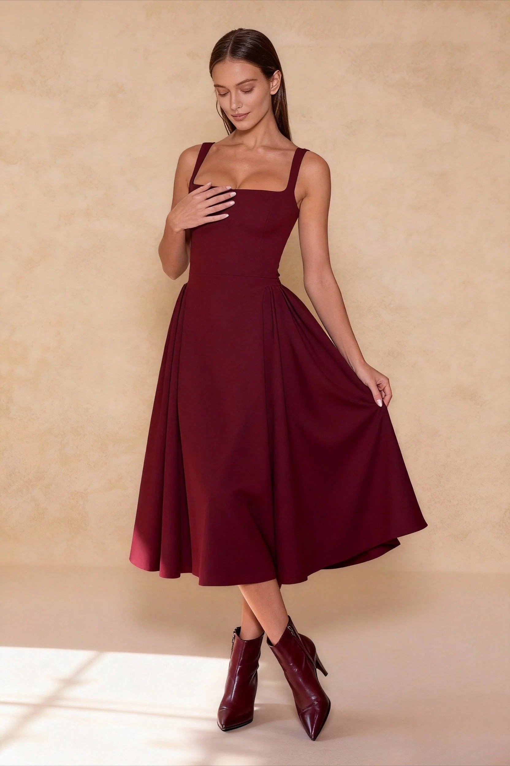 Backless Square Neck Fitted Party Dress