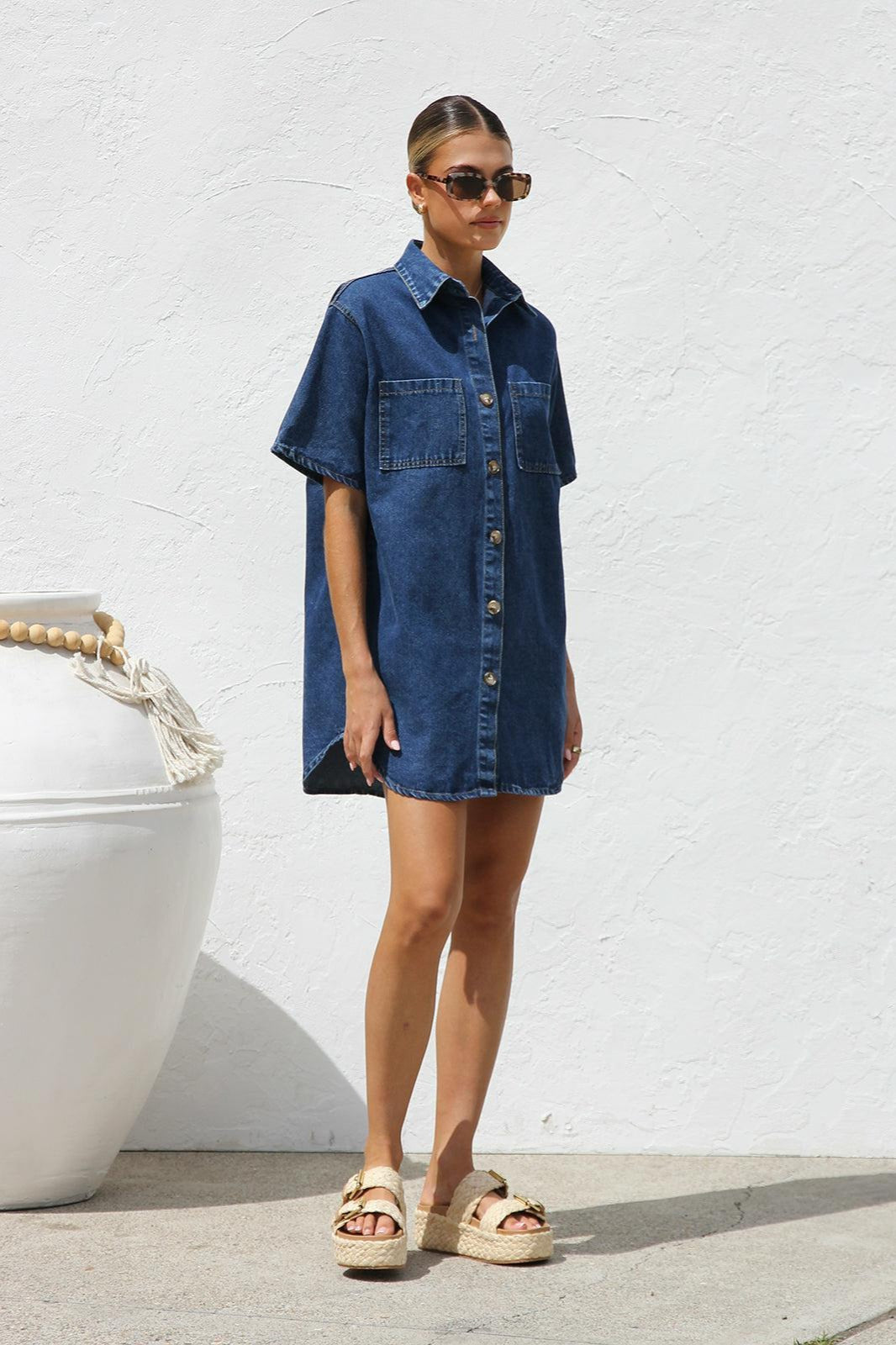 Short Sleeve Shirt Denim Dress