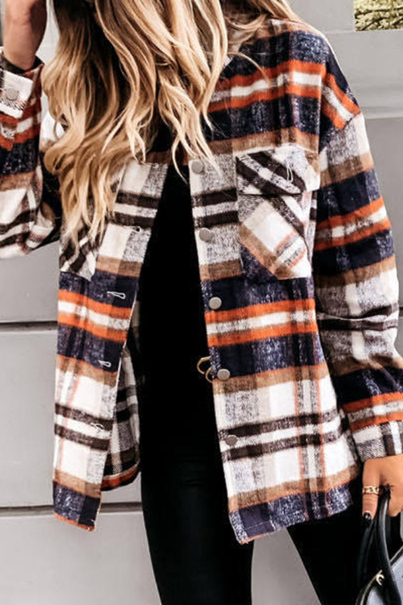 Fashion Daily Adult Plaid Cardigan Turndown Collar Blouses(3 Colors) - Fashionpara