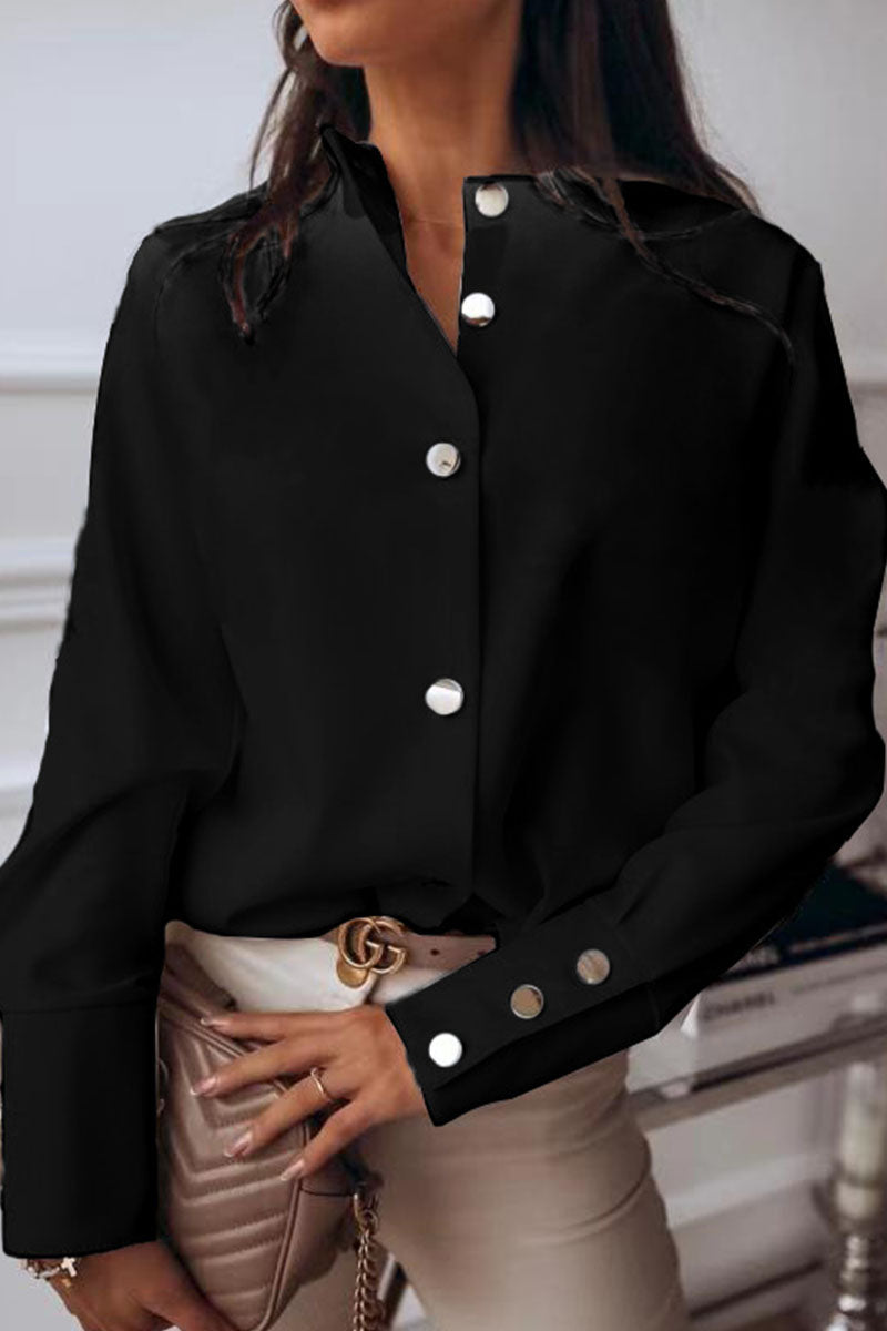 Fashion British Style Solid Patchwork O Neck Blouses (3 Colors) - Fashionpara