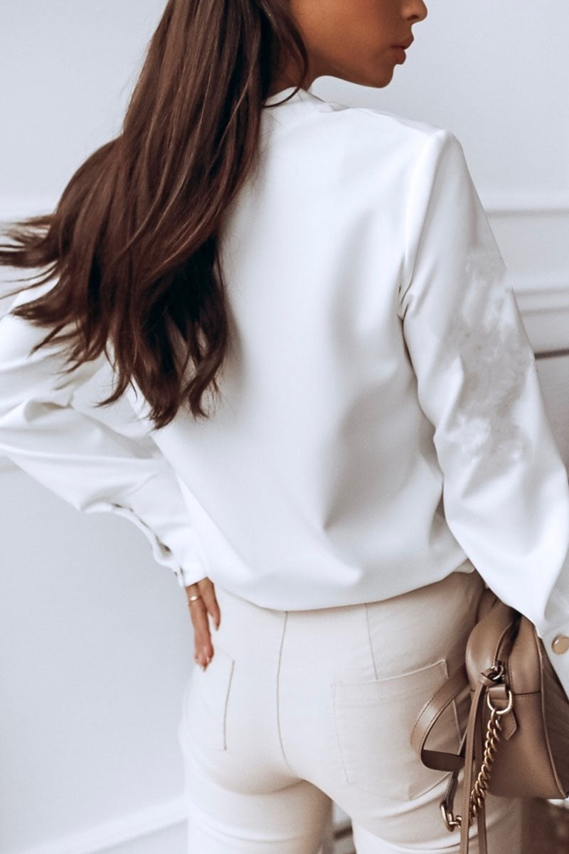 Fashion British Style Solid Patchwork O Neck Blouses (3 Colors) - Fashionpara