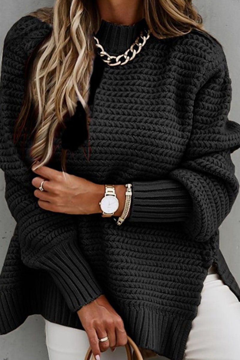 Fashion Street Solid Slit O Neck Sweaters(3 Colors) - Fashionpara