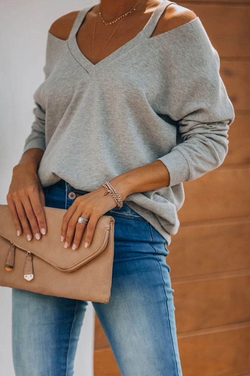 Fashion Casual Solid Patchwork V Neck Tops - Fashionpara