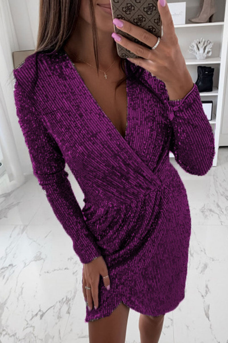 Fashion Street Solid Patchwork V Neck Pencil Skirt Dresses(8 Colors) - Fashionpara