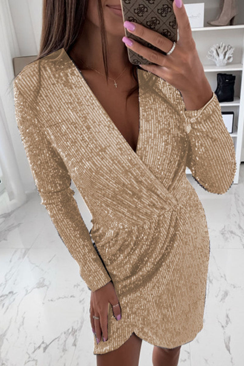 Fashion Street Solid Patchwork V Neck Pencil Skirt Dresses(8 Colors) - Fashionpara