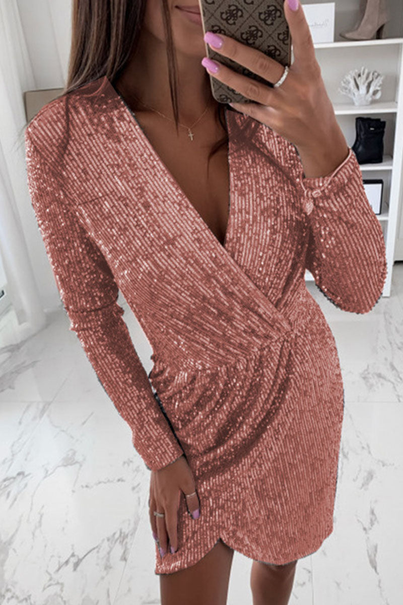 Fashion Street Solid Patchwork V Neck Pencil Skirt Dresses(8 Colors) - Fashionpara