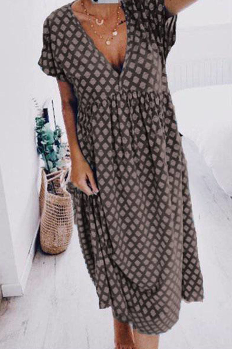 Fashion Street Print V Neck A Line Dresses(4 Colors) Fashionpara