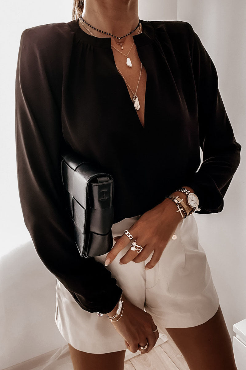 Fashion British Style Solid V Neck Tops(3 colors) - Fashionpara