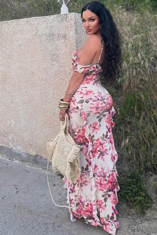 Floral Print Off Shoulder Ruffle Mermaid Maxi Dress 3