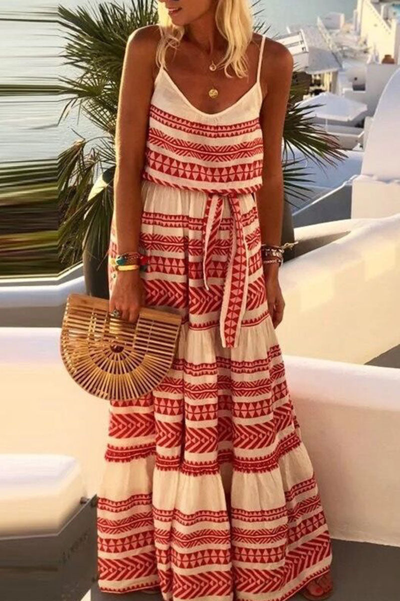 Fashion Sexy Print Backless V Neck Sling Dresses Fashionpara