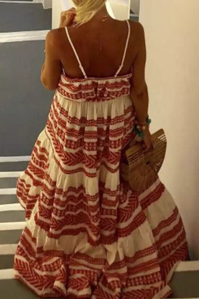 Fashion Sexy Print Backless V Neck Sling Dresses Fashionpara