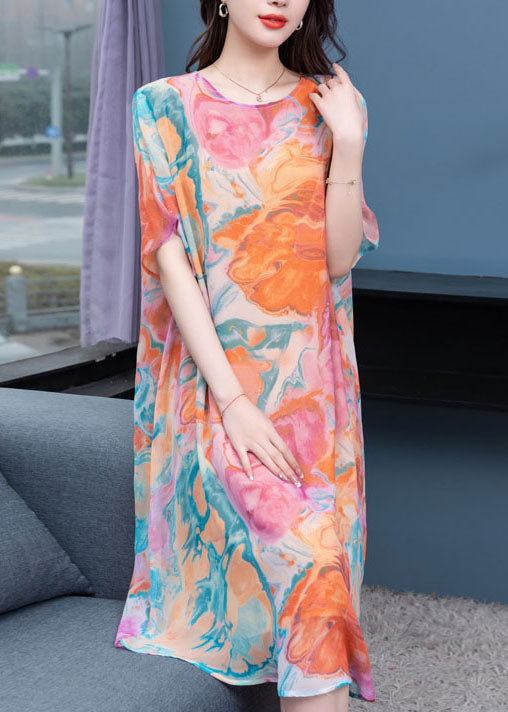 Abstract Marble Print Round Neck Butterfly Shift Midi Dress - View 4