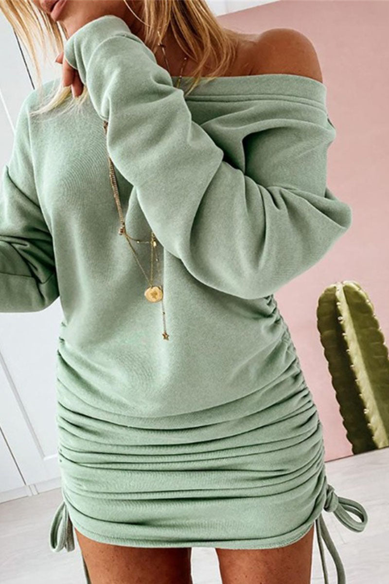 Street Solid Patchwork Frenulum O Neck Pencil Skirt Dresses(6 Colors) - Fashionpara