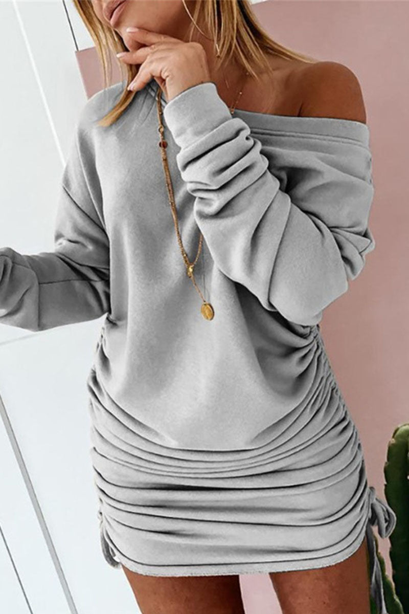 Street Solid Patchwork Frenulum O Neck Pencil Skirt Dresses(6 Colors) - Fashionpara