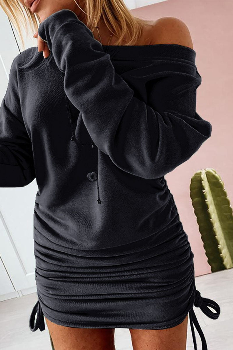 Street Solid Patchwork Frenulum O Neck Pencil Skirt Dresses(6 Colors) - Fashionpara